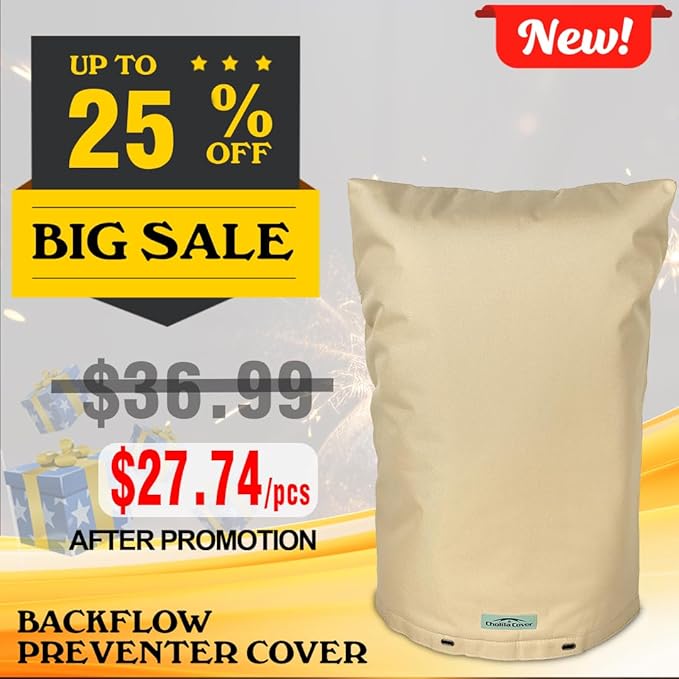 Backflow Preventer Cover Insulated (5˚F) - 14"W x 26"H Backflow Cover for Winter Pipe Freeze Protection - Sprinkler Covers for Outside with 7 Layers Fabric Double Wall Insulation Cover