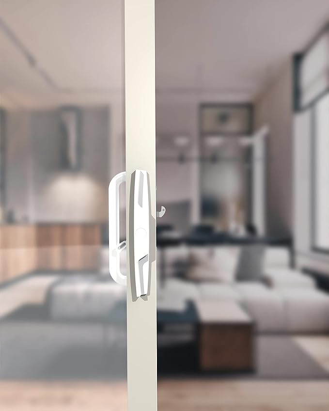 House Guard White Patio Door Handle Set with Mortise, Suitable for Replacement Doors Lock 3-15/16”Screw Hole Spacing.Choices That Add a Unique to Your Patio Glass Sliding Door.