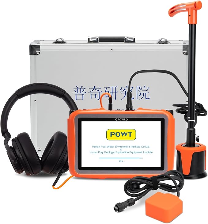 PQWT L3000 Acoustic Water Leak Detector for Home and Outside Ground Wall Water Pipeline Leakage Detection Kit Multi Sensor Professional Noise Reduction Headphone Smart Touchscreen Aluminum Carry Case