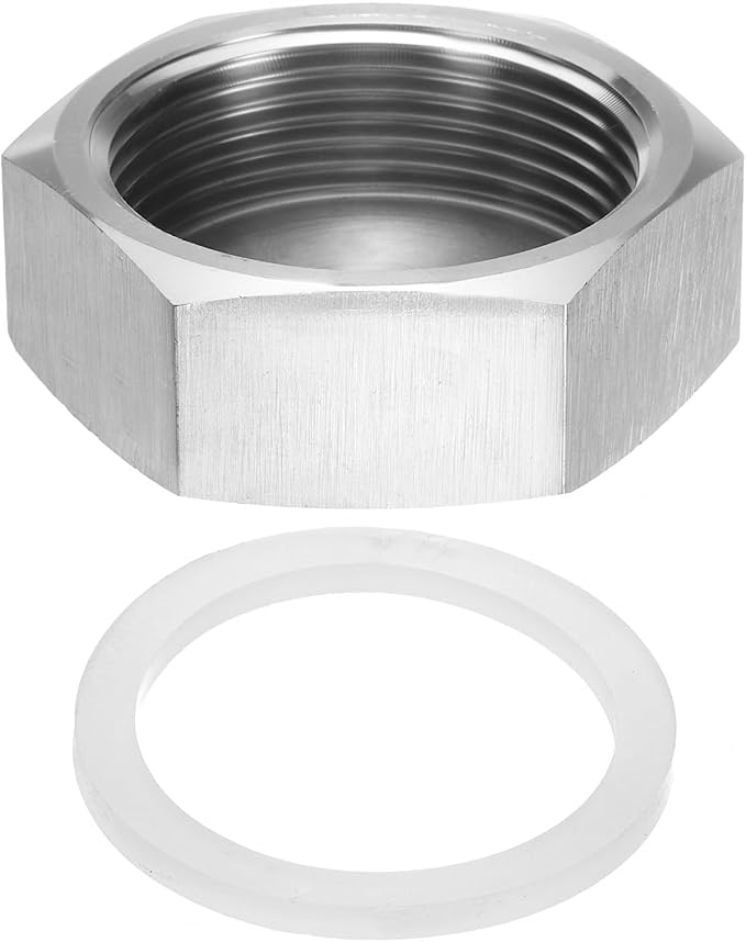 uxcell Hex End Cap 304 Stainless Steel Nut with Washer, G1-1/2 Female Thread Pipe Fitting, Gas Line Water Line Stop Valve Cap Tubing Ends for Plumbing Fittings, Silver Tone