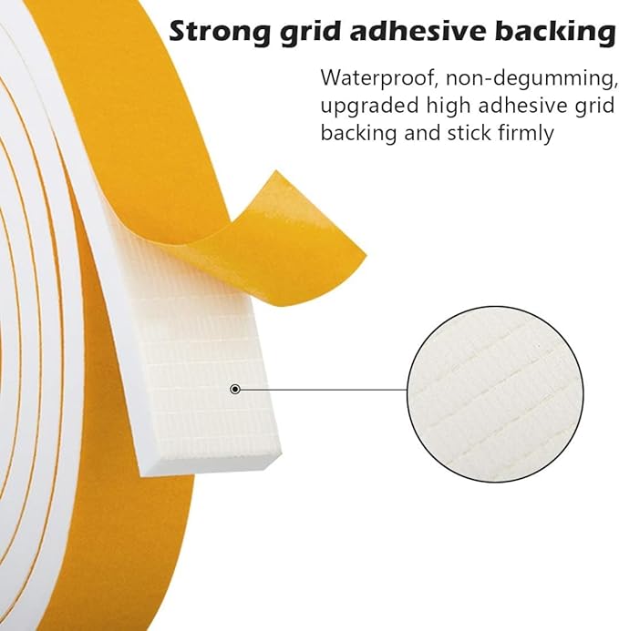 ToLanbbt White Door Window Weather Stripping Self Adhesive Foam Tape High Density Foam Sealing Strip Window Insulation Weatherproof Gasket Tape for Doors and Windows (2" W X 1/4" T X 10')