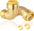 50-Pack HeSun Pushfit 90 Degree Elbow, 1"x3/4" Push to Connect Plumbing Fittings with Disconnect Clips, Brass Push-fit Fittings for PEX, Copper, CPVC, PE-RT Pipes(PF146-50)