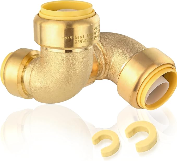 50-Pack HeSun Pushfit 90 Degree Elbow, 1"x3/4" Push to Connect Plumbing Fittings with Disconnect Clips, Brass Push-fit Fittings for PEX, Copper, CPVC, PE-RT Pipes(PF146-50)
