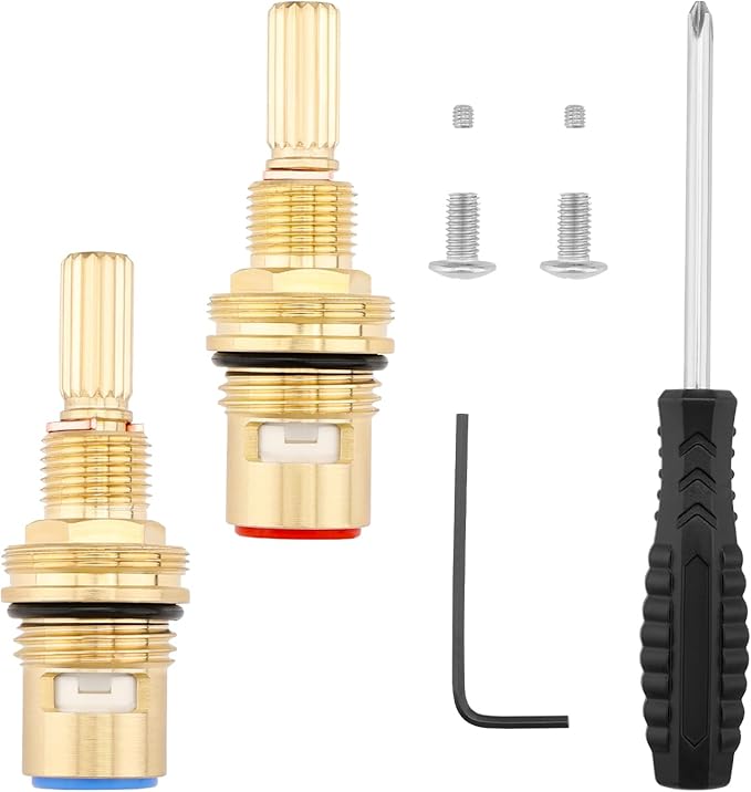Brass 1-001 & Brass 1-002 Ceramic Valve Cartridge Set Compatible with Cold Widespread Cartridge and Hot Widespread Cartridge, Brass Construction