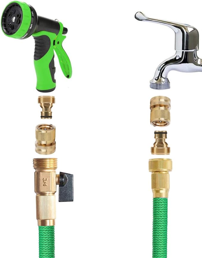 Garden Hose Quick Connectors, Solid Brass 3/4 inch GHT Thread Easy Connect Fittings No-Leak Water Hose Male Female Value Pack (5)