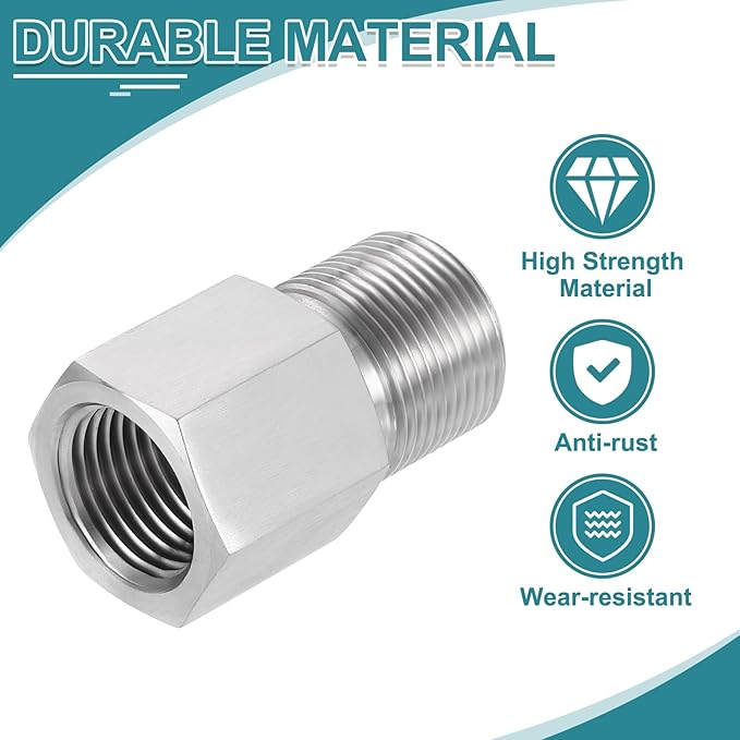uxcell Pipe Fitting Reducing Adapter, M24 Male x 1/2" NPT Female 304 Stainless Steel Reducer Connector for Water Oil Air Pressure Gauge, Silver