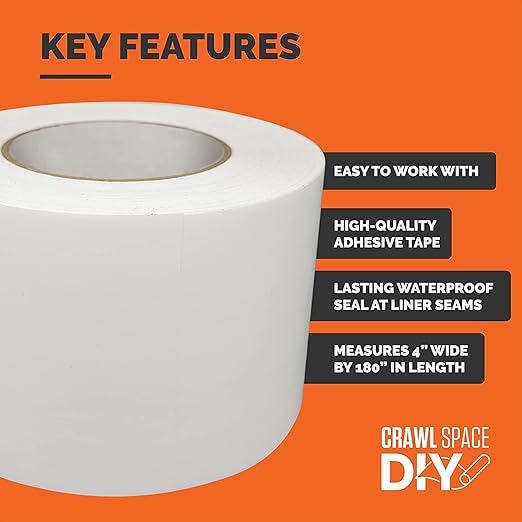 CrawlSpace-DIY - Vapor Barrier Tape, [3 Pack] 4" x 180' PE 12mm Polyethylene Tape, Moisture Barrier Seal and Seam, Insulation Tape for Crawl Space Vapor Barrier, Marine & More