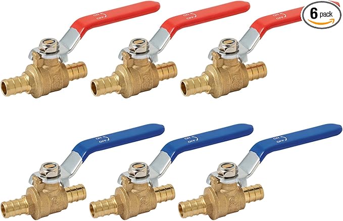 SUNGATOR 6-Pack Pex Ball Valve 1/2 Inch, Full Port 1/4 Turn Crimp Pex Shut Off Valve for Hot and Cold Water, UPC Certified