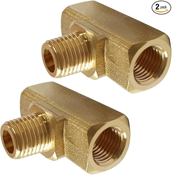 2PCS Brass Tee Pipe Fitting 1/4" NPT Female x 1/4" NPT Male x 1/4" NPT Female for Water/Oil/Gas