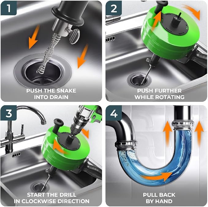 drain snake [25FT] - with drill attachment - Ideal plumbing snake for sink and drain unblocking - Solid drain auger for real DYIs! (25 FT - 1/4 inch)