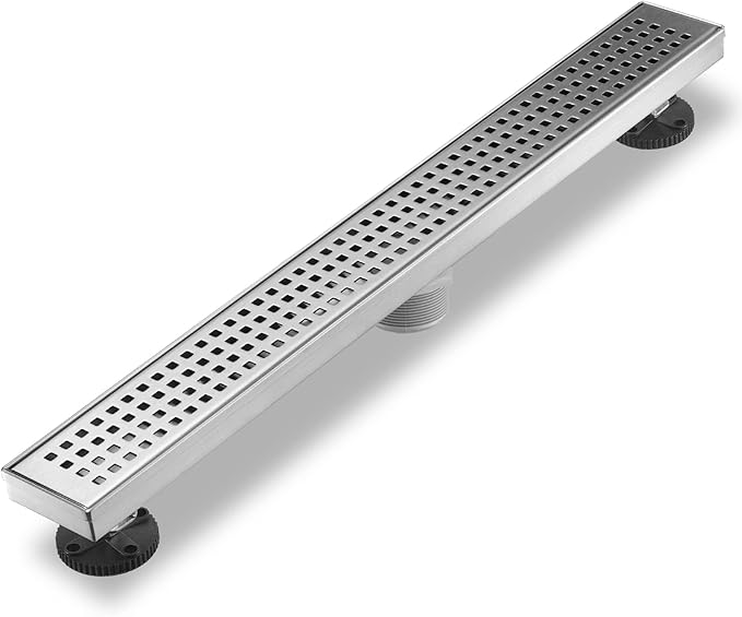 Sharp-tec 32 inch Linear Shower Drain, Brushed Rectangular Floor Drain, V-Shape Design Drain Channel, 304 Stainless Steel, cUPC Certificated for Bathroom Shower Room (Drain Base is Not Included)