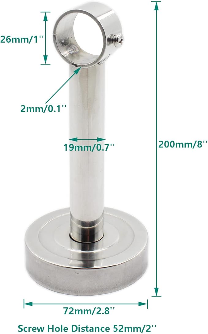 2 Pack Ceiling Mount Bracket, Stainless Steel Wardrobe Pipe Bracket Rod Holder Ceiling Holder, ULIFESTAR Shower Curtain Closet Wardrobe Rod Lever Support Holder Pipe Flange Socket (D*H)26*200mm/1*8''