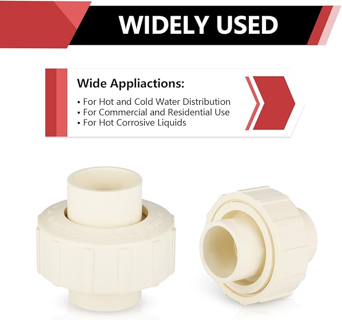 (20 Pack) EFIELD 1/2" Inch CPVC Slip Union, CTS x CTS Union Solvent Connection Fittings,(CPVC030-5-20PCS)