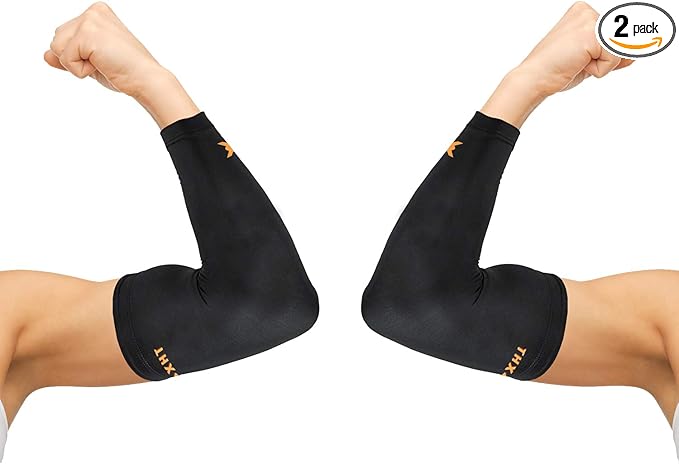 THX4COPPER Elbow Compression Sleeve(2 Pieces)-Copper Infused Support-Guaranteed Recovery Copper Elbow Brace-Idea for Sports, Golfers, Tennis Elbow, Arthritis, Tendonitis-Medium