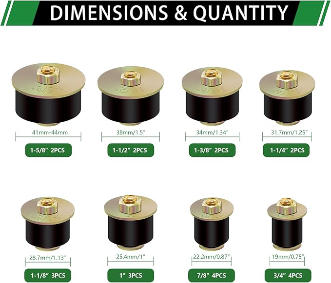 22pcs Expandable Freeze Rubber Plugs Assortment Kit, 8 Sizes Automotive Rubber Expansion Freeze Plugs Fit Hole 3/4" 7/8" 1" 1-1/8" 1-1/4" 1-3/8" 1-1/2" 1-5/8"