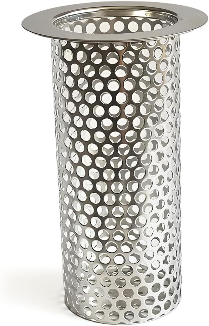 3'' Commercial Floor Drain Strainer, 4" Tall 304 Perforated Cylindrical Mesh Stainless Steel Drain Strainer for Factory/Kitchen/Hospital/Restaurant (Silver, 4" Tall x 3" Diameter)