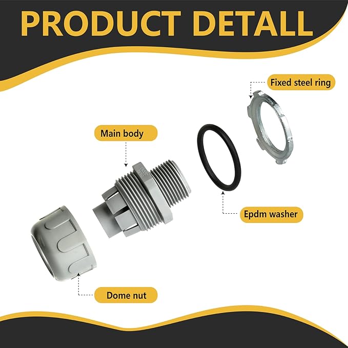 Conduit Connectors, 3/4 Inch Liquid Tight Connector NPT Non-Metallic for PVC Electrical Flexible Conduit Fittings, 180 Degree Straight, UL Listed for Home Outdoor Tubes Tools, Grey (10-Pack)