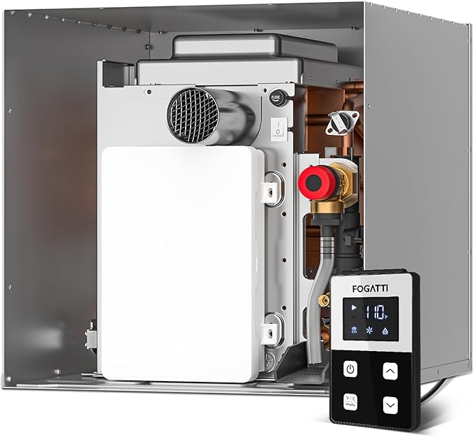 FOGATTI RV Tankless Water Heater, 3 Optional Door Sizes 15"x15", 15"x18" and 18"x18" for Refitment, DC 12V, Optimized Summer Comfort Performance, Ideal for RVers' Family Use, InstaShower 7