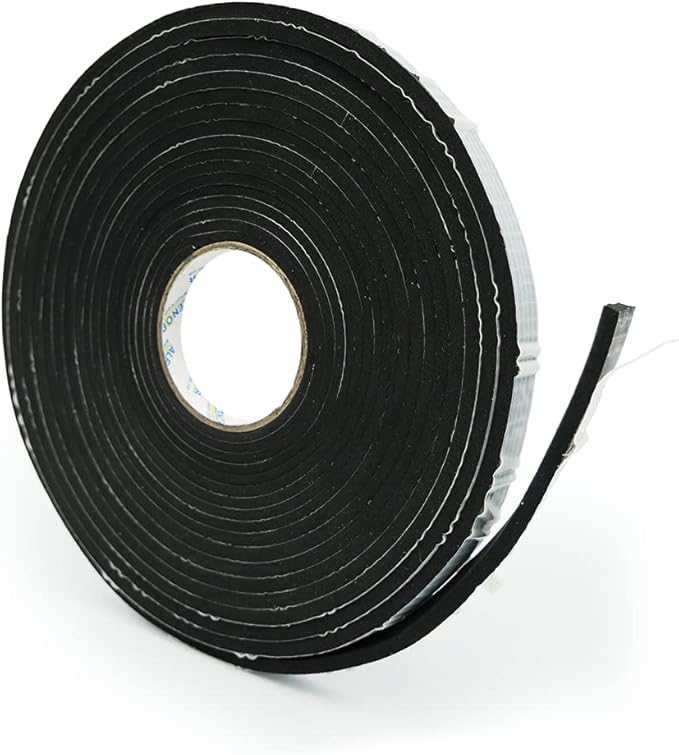 Alenor EPDM Black Foam Insulation Tape Self Adhesive 1/5"x3/5" x 33' Ft –Pack of 1- Weather Stripping for Doors & Windows,Soundproofing,Door Seal,Weatherstrip,Pipe Cooling,Air Conditioning Seal Strip