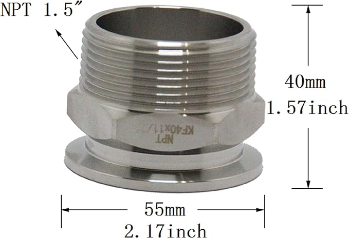 SS304 KF40 NPT Male Adaptor thread 1.5" NW40 KF Male coupling ISO-KF40 X NPT 1.5"