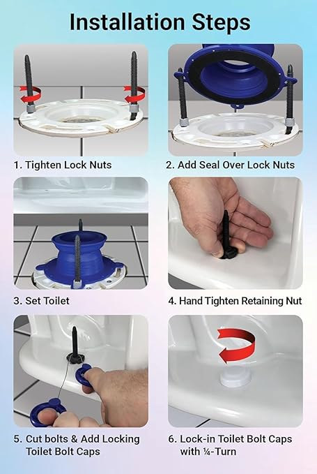 One N Done Toilet Flange Repair Kit – Complete Toilet Wax Ring Replacement Kit – Durable Waxless Toilet Ring – Includes Toilet Flange Bolts, Toilet Bowl Caps, and Toilet Flange Extension Kit (3 Pack)