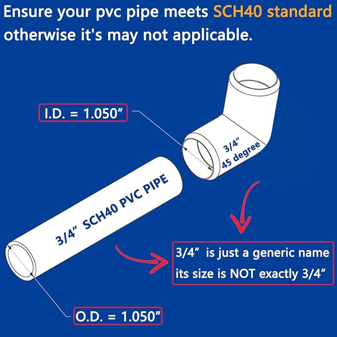 ‌letsFix 45 Degree PVC Fittings 3/4 Inch (10-Pack), Furniture-Grade, Heavy-Duty Pipe Connectors for Plumbing, DIY Projects, and Home Furniture Assembly, Compatible with 3/4" Schedule 40 PVC Pipes‌