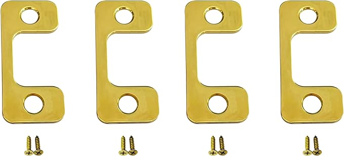 QCAA Solid Brass Deadbolt Strike Plate, Adjustable Jamb Plate, for Electronic Locks, Polish Brass, 4 Pack, Made in Taiwan
