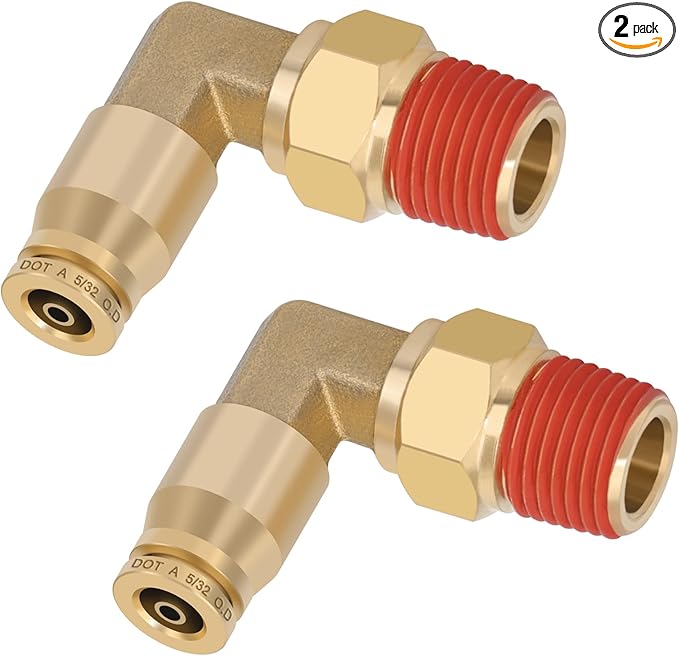 5/32" Quick Push to Connect Fittings Brass 90 Degree Union Swivel Elbow Joint DOT Approved 5/32" Tube OD x 1/8" NPT Thread Air Brake Line Adapter Air Suspension Kit for Car Truck Trailers 2pcs