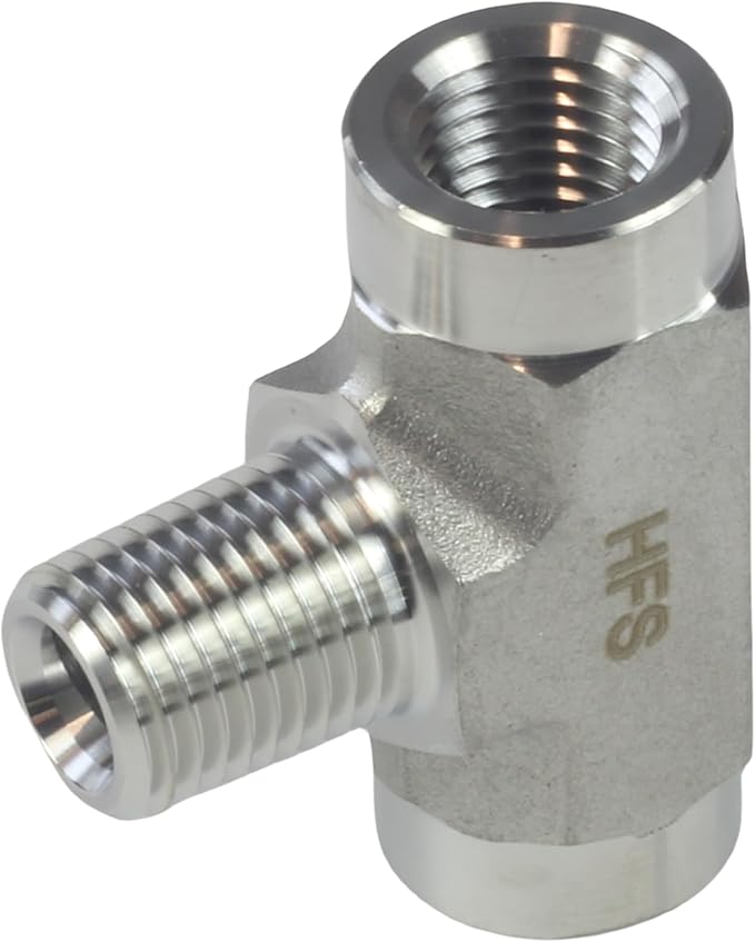 HFS(R) 304 Stainless Steel Forged Pipe Fitting NPT Tee, 1/4" NPT Female x 1/4" NPT Male x 1/4" NPT Female, 3 Ways Branch Tee Connector Pipe Fitting
