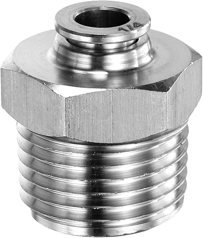 HARFINGTON Push to Connect Fittings 1/4" Tube OD x 1/2" NPT Thread Male Straight Union Fitting 304 Stainless Steel Quick Connect Pneumatic Accessories for Trailers Air Brake System
