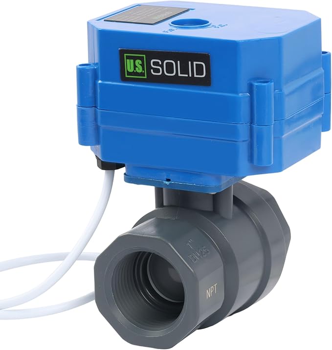 U.S. Solid 1"UPVC Motorized Ball Valve - Plastic Electrical Ball Valve with Full Port, 2 Wire Auto Return, 9-24V AC/DC, Normally Closed