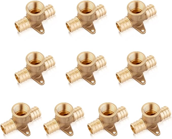 (Pack of 10) EFIELD Pex 3/4" x 3/4" x 1/2" Female NPT Threaded Drop-ear Tee, Brass Crimp Fittings, ASTM F1807,(PEX1807173-10PCS)