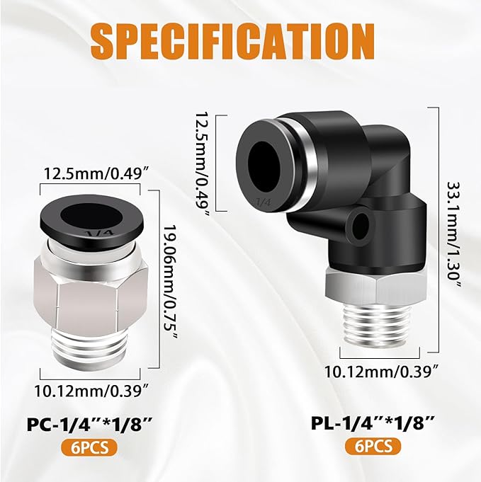 mankk 12PCS 1/4 Inch Tube OD x 1/8 Inch NPT Thread Elbow and Straight Combination 1/4 Push to Connect Fittings Pneumatic Fitting Kit Air Hose Quick Connect Fittings