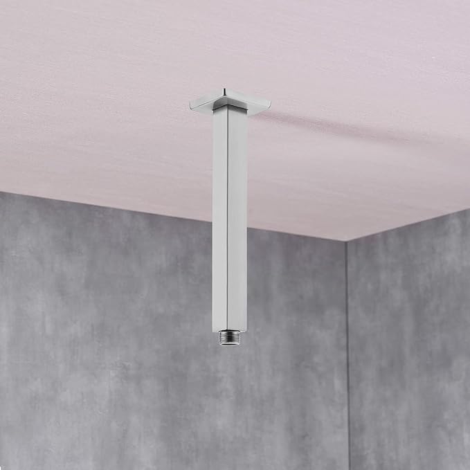 Square Shower Arm with Flange 8 Inch Straight Ceiling Mounted Extension for Rainfall Shower Head Stainless Steel, Brushed Nickel