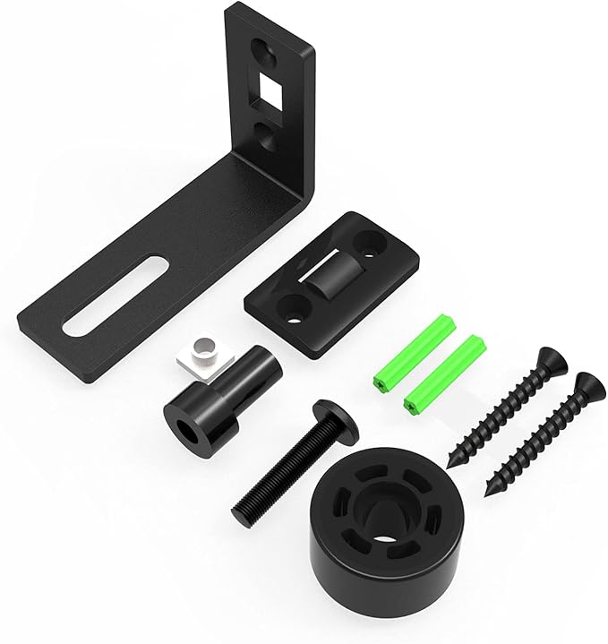 Adjustable Floor Guide for Sliding Barn Door Bottom Roller Wall Mount Double Wheel No Punching Required System, Black 1 Pack, Smoothly and Quietly, Easy to Install