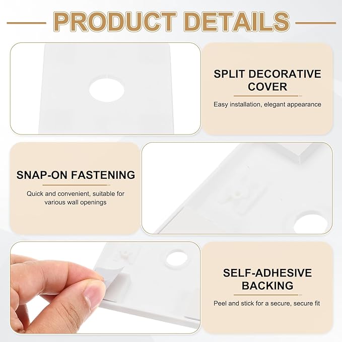 PATIKIL Wall Split Flange 86mm / 3.4" OD, 4 Pcs Square Escutcheon Plate Cover PPR Plumbing Cover Plates with Self-Adhesive Tape for 22mm / 0.9" Dia Water Pipe Faucet, White
