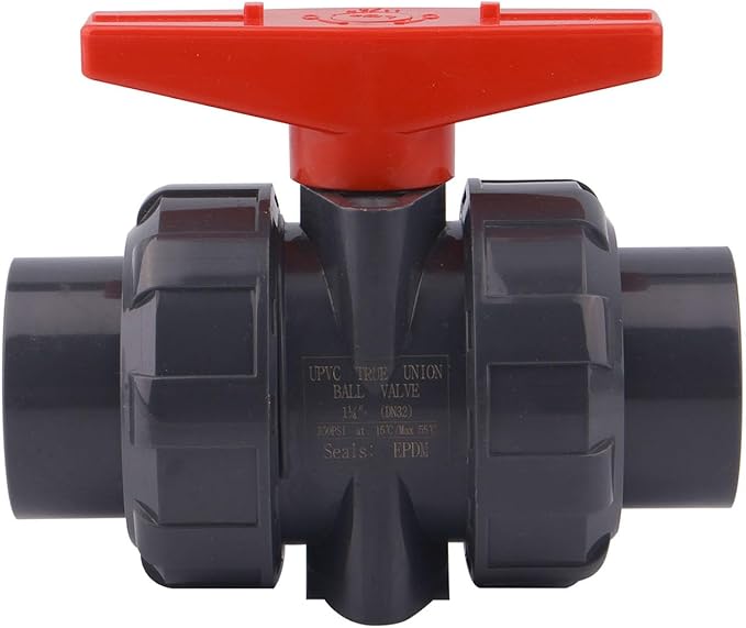 DERNORD 2 Pack PVC True Union Ball Valve with Full Port, EPDM O-Rings, and Reversible PTFE Seats,Rated at 200 PSI (1 1/4 inch Socket)