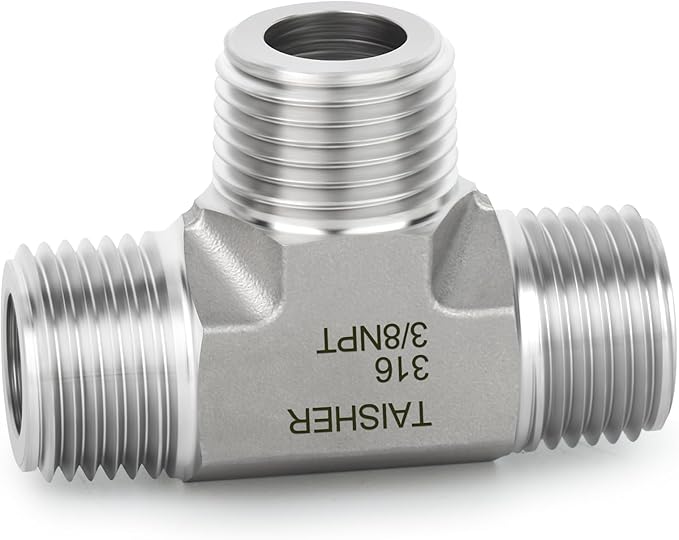 TAISHER 1PCS Forging of 316L Stainless Steel Tee Pipe Fittings, 3/8" x 3/8" x 3/8" NPT Male Pipe Fittings