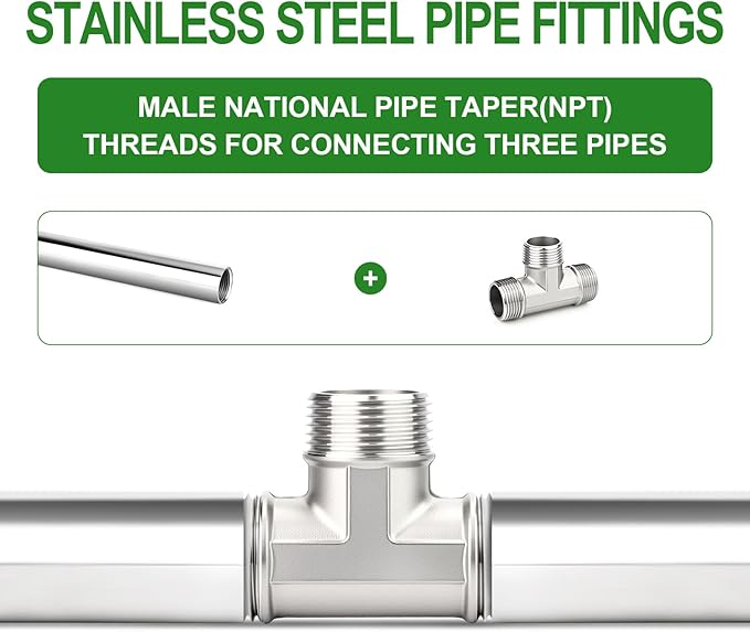 TAISHER 5PCS 304 Stainless Steel Tee Pipe Fittings, 3/4" x 3/4" x 3/4" NPT Male Pipe Fittings
