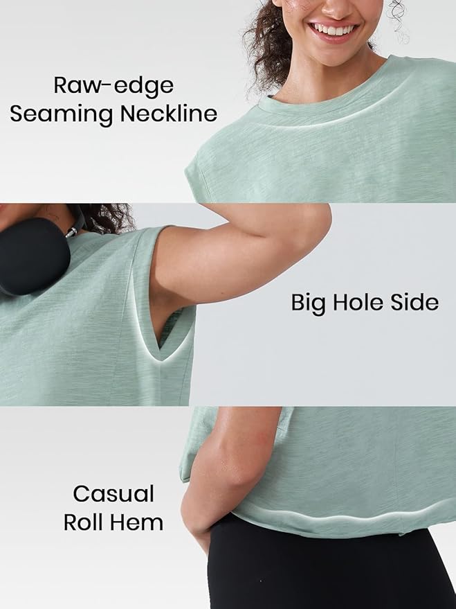 Women’s 100% Cotton Cropped Workout Tank Tops Soft Breathable Loose Fit Muscle Tank for Gym Yoga Running