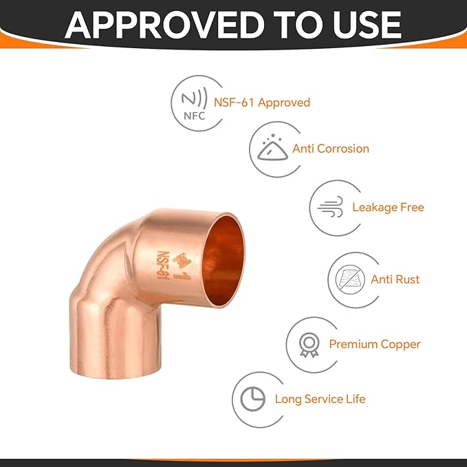 HeSun 50-Pack Copper Fittings, 1-Inch Short Radius 90-Degree Copper Elbow, C x C with Sweat Solder Connection