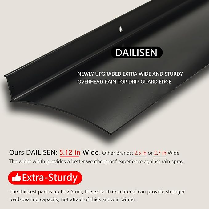 Extra Wide 5.12" W Door rain drip Guard Overhead,43.3" L Aluminum drip Cap for Exterior Doors Window Top,rain drip Edge Flashing,Water Deflector,rain Diverter,Anodized Black 1PCS
