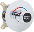 Round Digital Display Shower Valve Shower Diverter Single Way Shower Mixing Valve Concealed Installation in Wall for Bathroom Polished Chrome