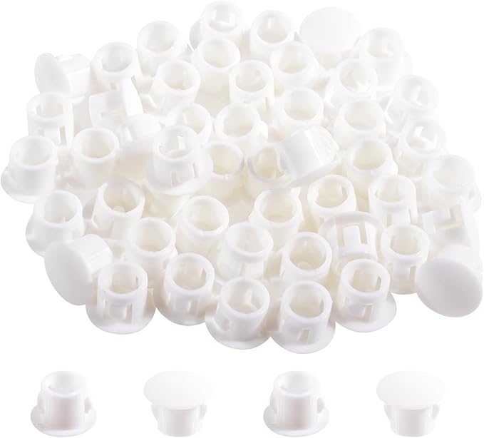50 Pcs OD 0.374"(9.5mm) White Hole Knockout Locking Plugs,Plastic Nylon Round Drilling Hole Plugs,Flush Type Panel Round Snap in Fastener,Tube Fastener Cover for Furniture Insert End Caps