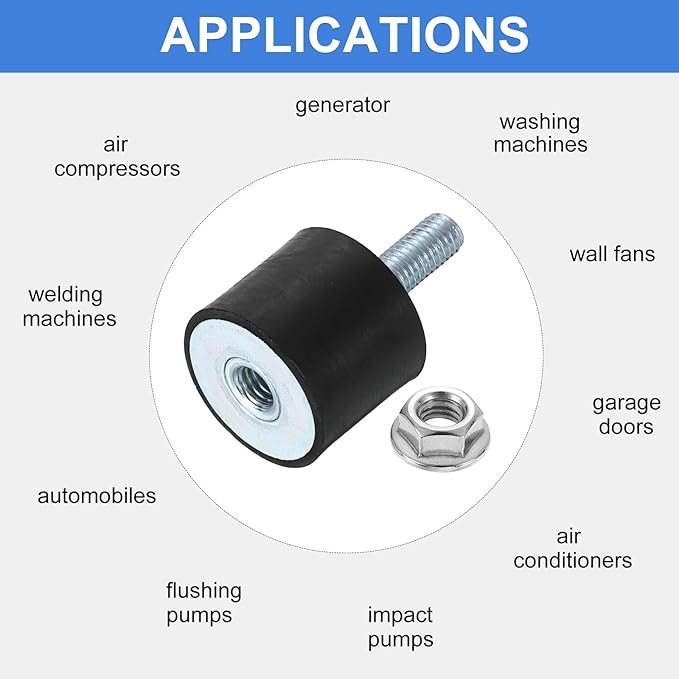 uxcell M8 Rubber Mounts, 2Pcs 30x25mm(DxH) Rubber Cylindrical Anti Vibration Isolator Shock Absorber with Lock Nut for Car Bobbin Generator Air Compressors
