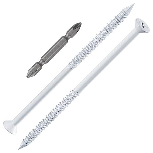 WenSilon(100 PCS) 1/4" x5 White Concrete Screw Anchor White Flat Head for Anchoring to Masonry, Block or Brick Stucco