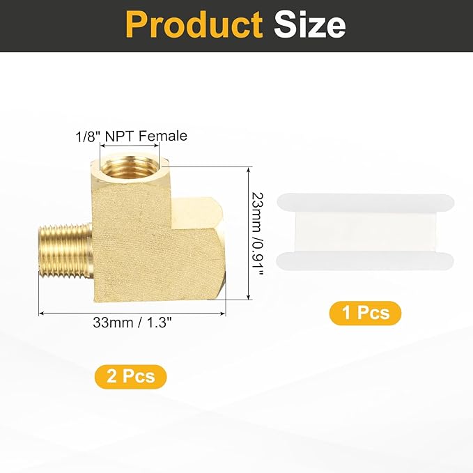 PATIKIL Brass Tee Fitting, 2Pcs 1/8" x 1/8" NPT Female x 1/8" NPT Male Pipe 3 Way Forged Brass Barstock Street Tee Pipe Fittings for Water Gas Refrigeration