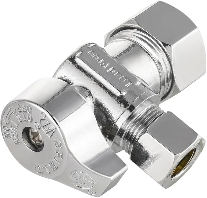 Pro 8-Pack EFIELD Angle Stop Valve 1/2" Nominal (5/8" OD) Compression x 3/8" OD, 1/4-Turn, Heavy-duty, Chrome Plated LF Brass,(VALVE371)