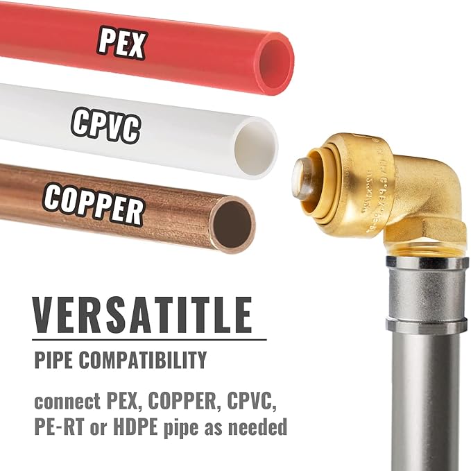 SUNGATOR 1/2 Inch Male Adapter Elbow, 1/2 Inch MNPT, No Lead Brass Push-to-Connect Plumbing Fittings for PEX Pipe, Copper, CPVC, with 1 Disconnect Clip and 1 Sealing Tape, Pack of 3
