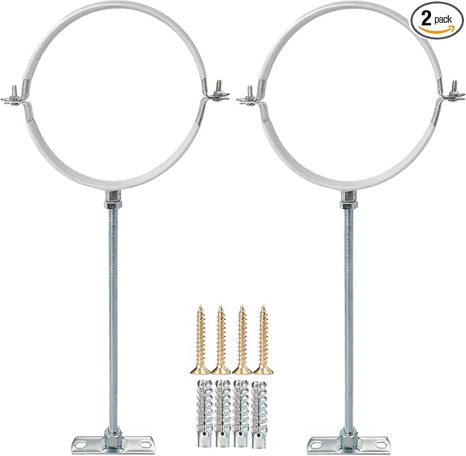 2 Sets 6 Inch Adjustable Pipe Hanger Strap，Heavy Duty Galvanized Iron Stove Pipe Bracket，Wall Support Chimney Pipe Holder，Round Split Ring Vent Conduit Carrier Kit，with All Mounting Screws